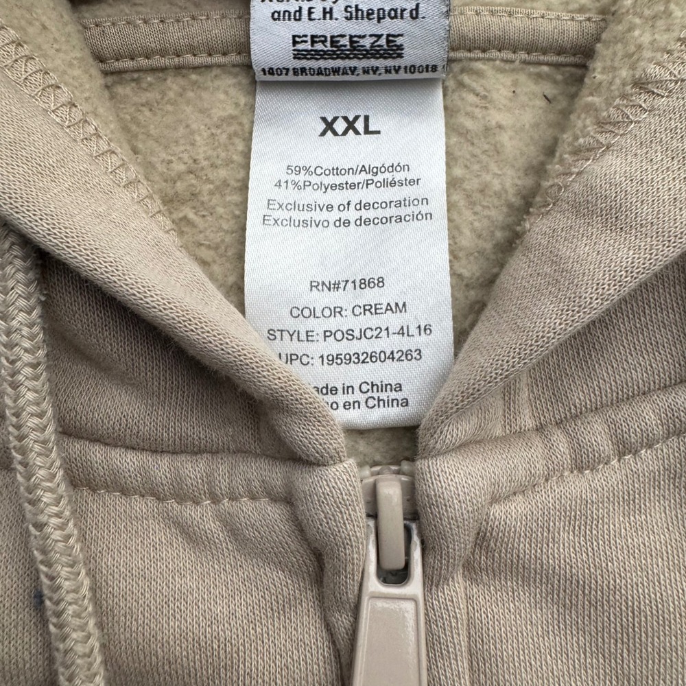 Disney Winnie the Pooh Eeyore Full Zip Hoodie Tan Beige Character Patch Large - Picture 6 of 16